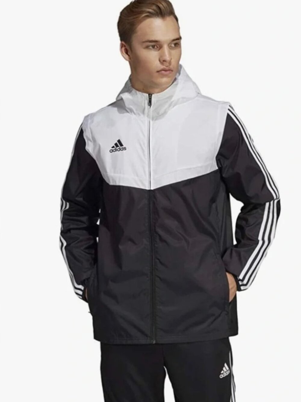 Adidas Men's Windbreaker Hooded Black/White Size L